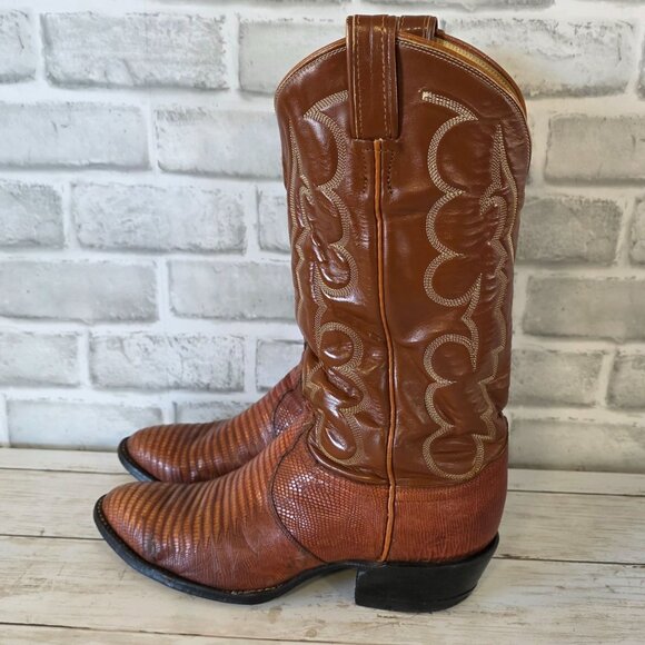 Vintage Tony Lama Iguana Lizard Boots Western Cowboy Mens 7 D Brown Distressed - Picture 3 of 11